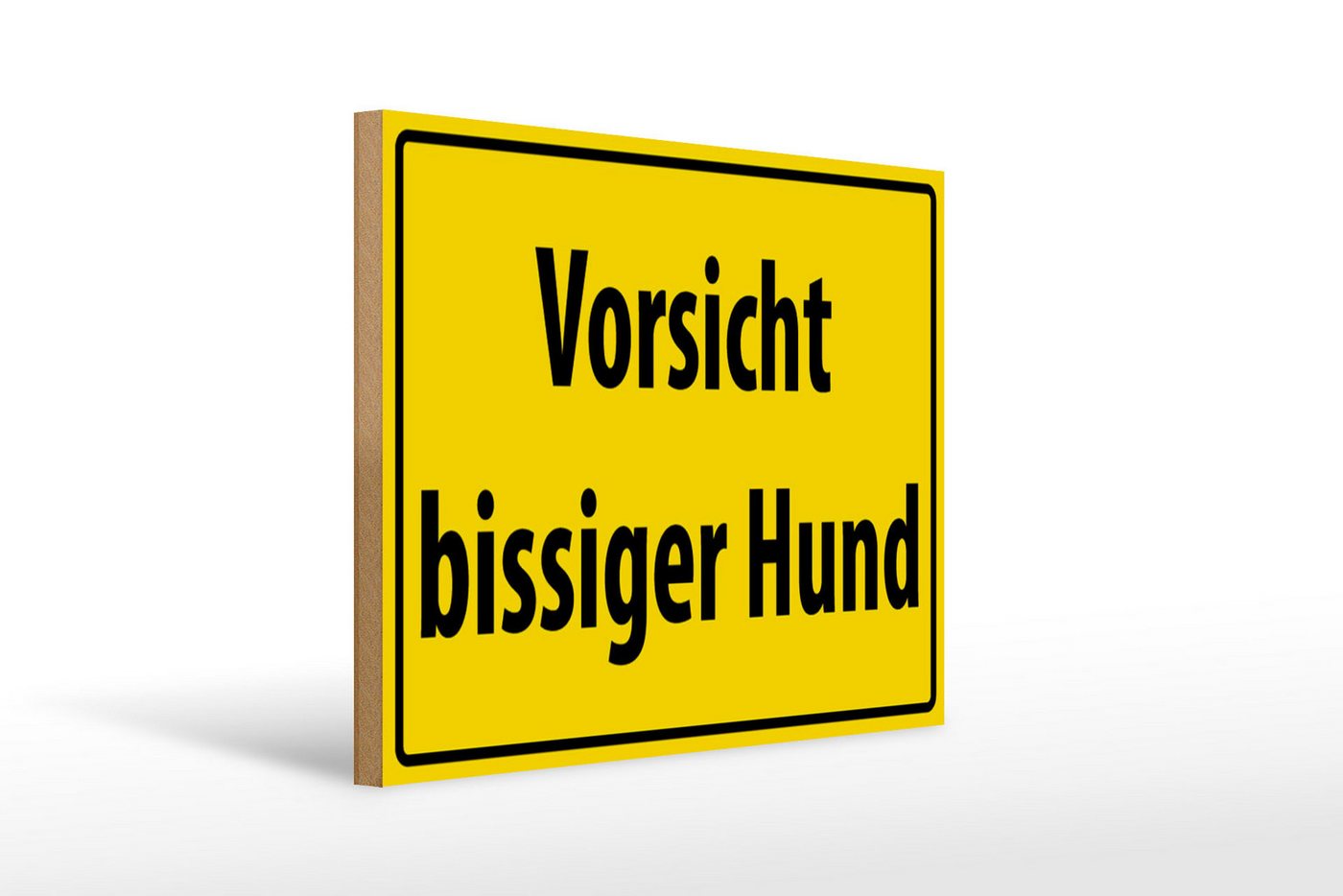 Femer GmbH Holzbild Warnschild 40x30cm Vorsicht bissiger Hund gelbes Schild, Hinweise und Warnungen (1 St), Glatte Holzfaserplatte (MDF), vorn beschichtet von Femer GmbH
