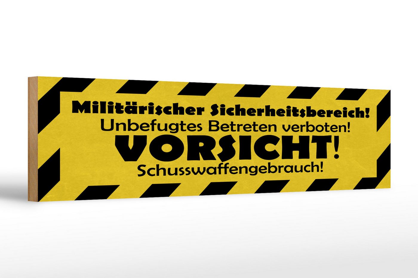 Femer GmbH Holzbild Warnschild 46x10 cm Militärischer Sicherheitsbereich gelbes, (1 St), Glatte Holzfaserplatte (MDF), vorn beschichtet von Femer GmbH