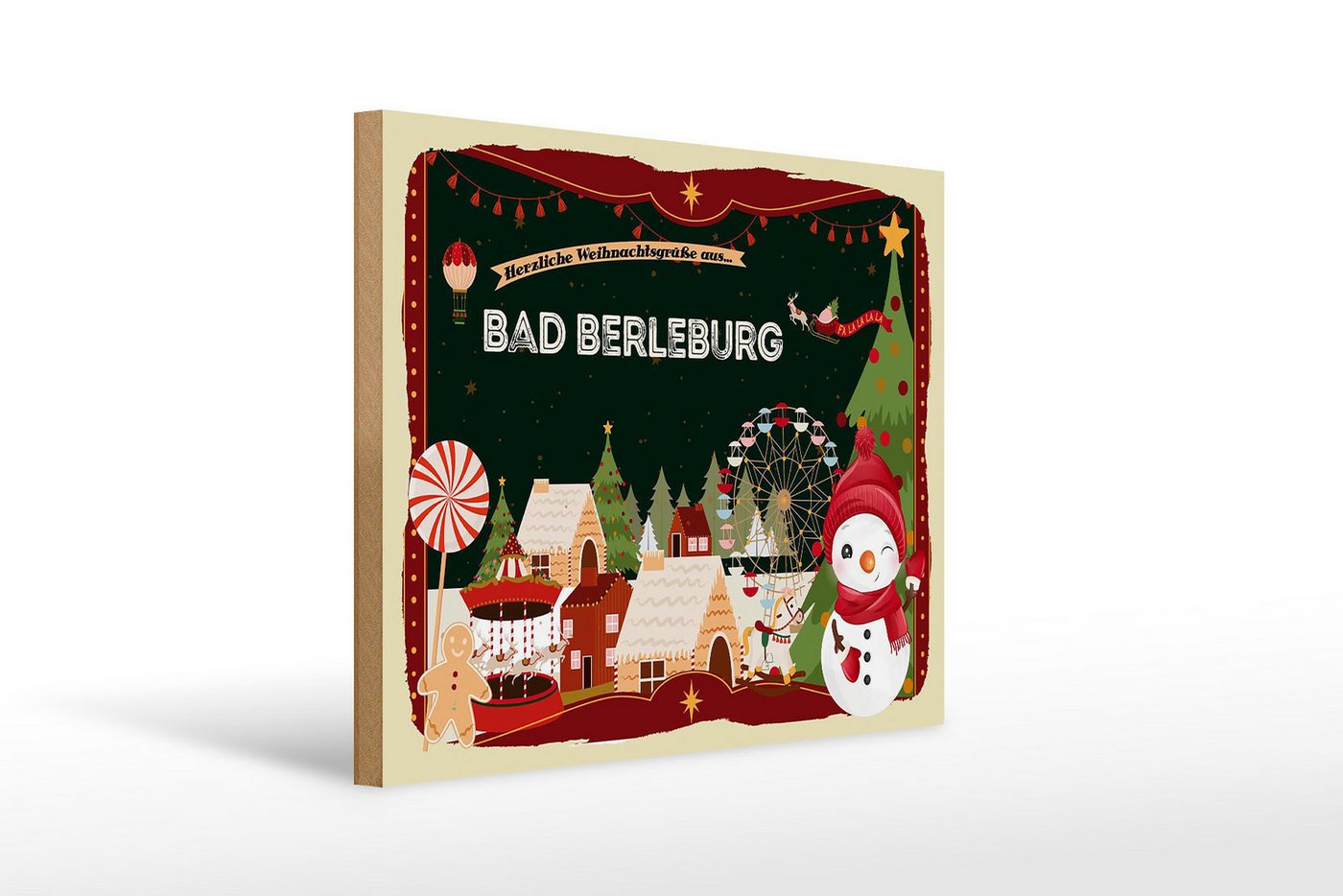 Femer GmbH Holzbild Weihnachten Grüße BAD BERLEBURG 40x30cm, Feste und Feiertage (1 St), Glatte Holzfaserplatte (MDF), vorn beschichtet von Femer GmbH