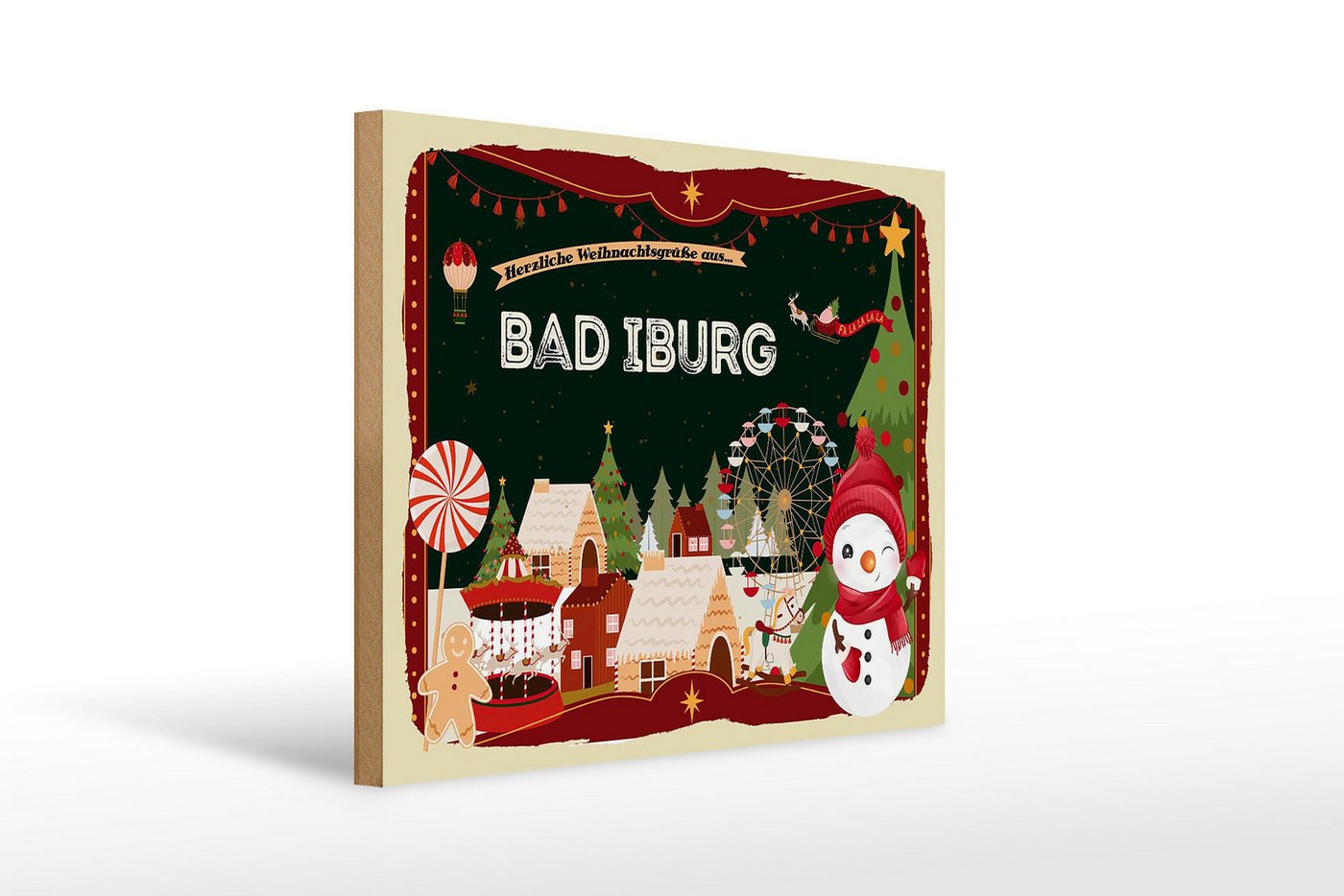 Femer GmbH Holzbild Weihnachten Grüße BAD IBURG 40x30cm, Feste und Feiertage (1 St), Glatte Holzfaserplatte (MDF), vorn beschichtet von Femer GmbH
