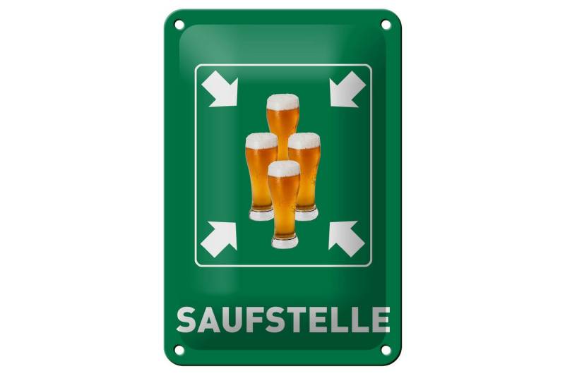 Femer GmbH Metallschild Alkohol 12x18cm Saufstelle Biergläser Bier, (1 St), gewölbte Oberfläche, abgerundete Ecken, umgeschlagene Kanten von Femer GmbH