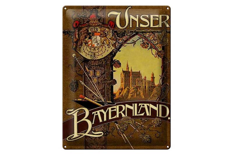 Femer GmbH Metallschild Bayern 30x40cm Schloss Neuschwanstein Schwangau, (1 St), gewölbte Oberfläche, abgerundete Ecken, umgeschlagene Kanten von Femer GmbH
