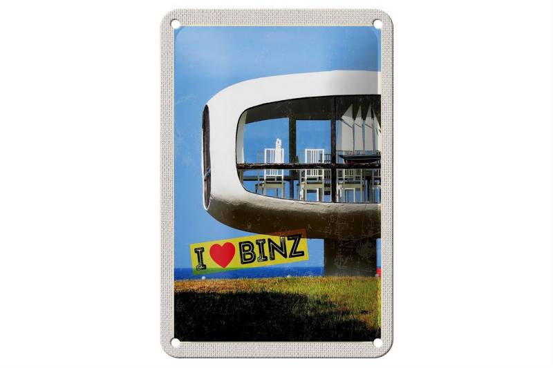 Femer GmbH Metallschild Reise 12x18cm Binz Deutschland Gebäude Stühle Tisch Schild, (1 St), gewölbte Oberfläche, abgerundete Ecken, umgeschlagene Kanten von Femer GmbH