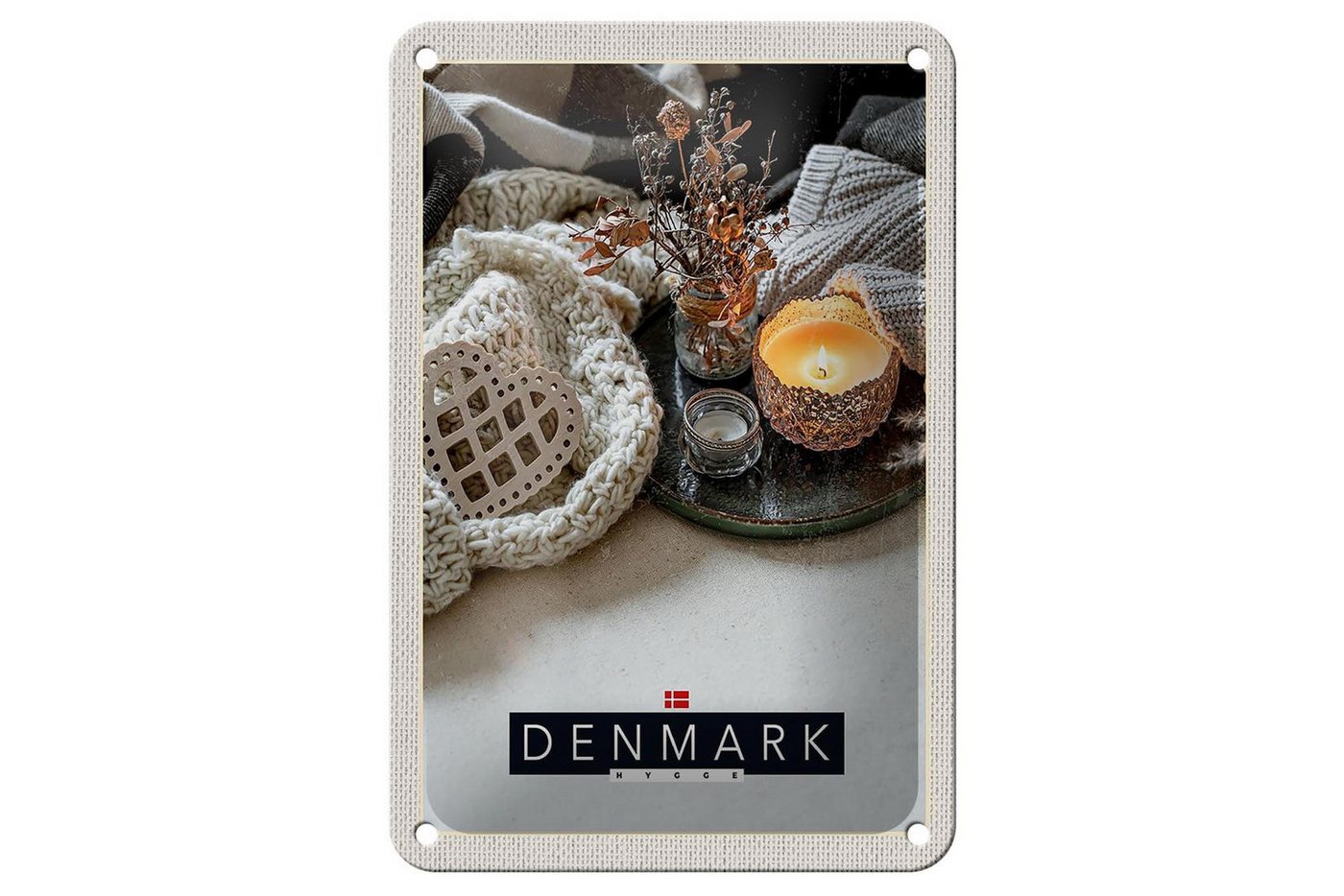 Femer GmbH Metallschild Reise 12x18cm Dänemark gemütlich Kerze Schild, (1 St), gewölbte Oberfläche, abgerundete Ecken, umgeschlagene Kanten von Femer GmbH