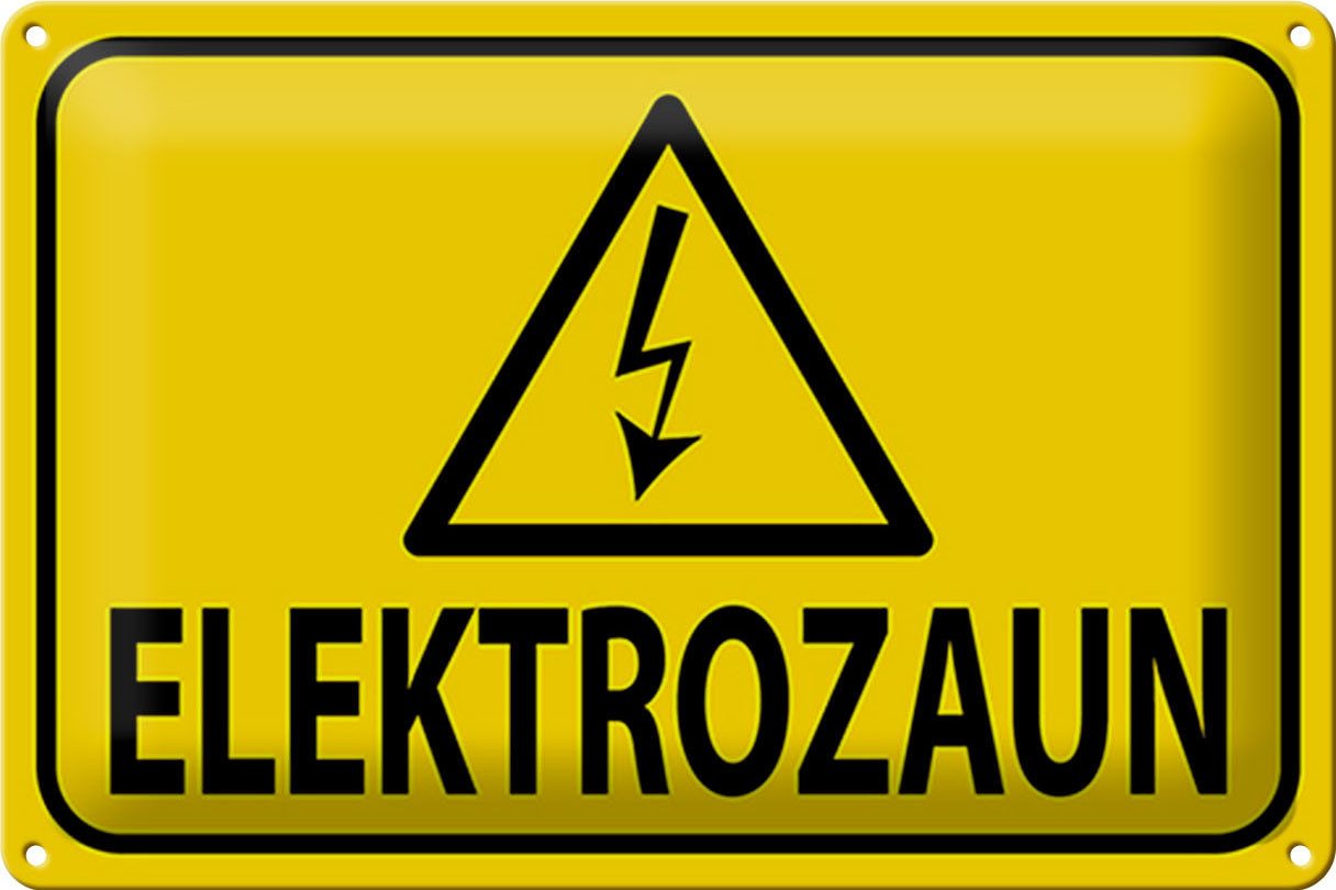 Femer GmbH Metallschild Hinweis 30x20cm Elektrozaun Warnschild Vorsicht, (1 St), gewölbte Oberfläche, abgerundete Ecken, umgeschlagene Kanten von Femer GmbH