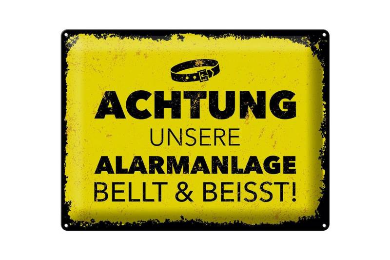 Femer GmbH Metallschild Hund Achtung unsere Alarmanlage beisst 40x30cm, (1 St), gewölbte Oberfläche, abgerundete Ecken, umgeschlagene Kanten von Femer GmbH