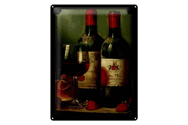 Femer GmbH Metallschild Kunst 30x40cm Stillleben Rotwein Erdbeeren Obst, (1 St), gewölbte Oberfläche, abgerundete Ecken, umgeschlagene Kanten von Femer GmbH