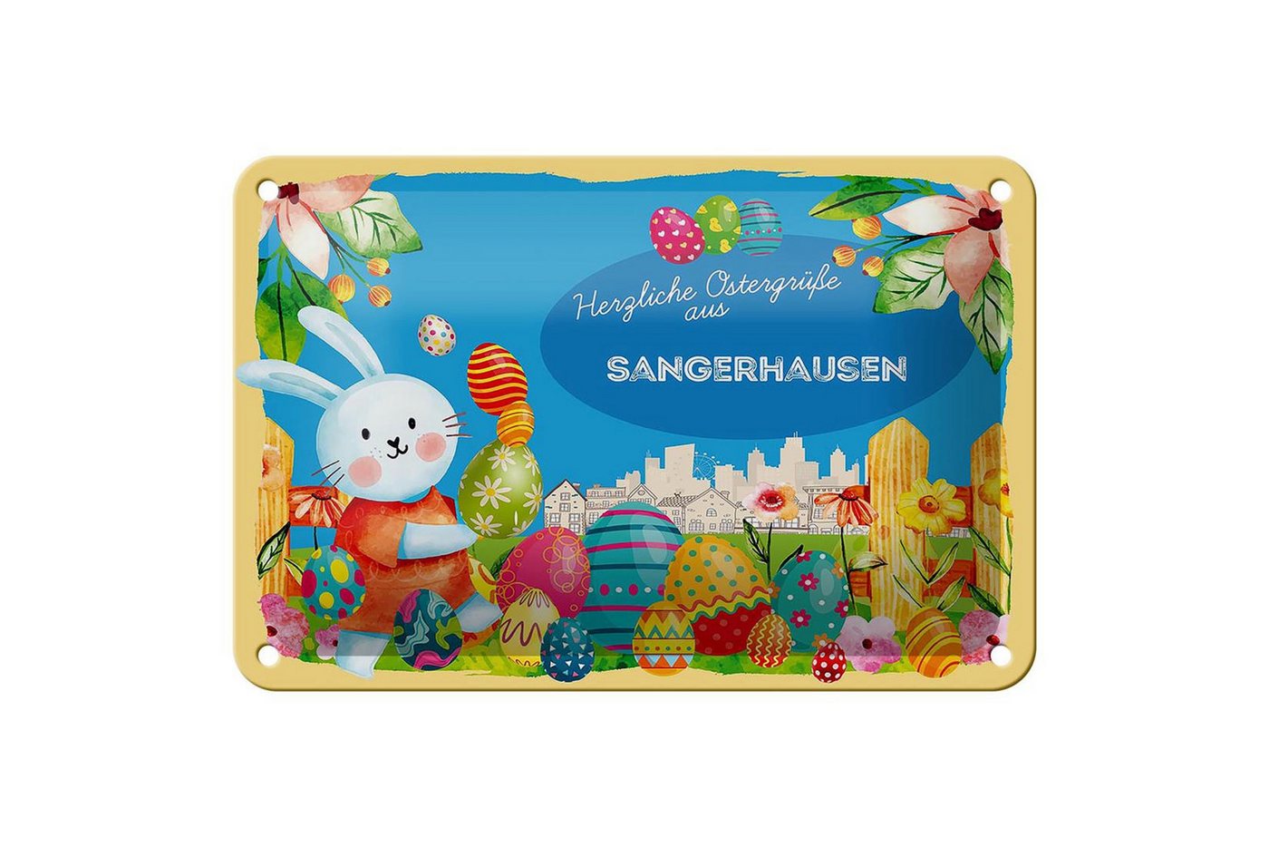 Femer GmbH Metallschild Ostern Ostergrüße 18x12cm SANGERHAUSEN Deko, (1 St), gewölbte Oberfläche, abgerundete Ecken, umgeschlagene Kanten von Femer GmbH