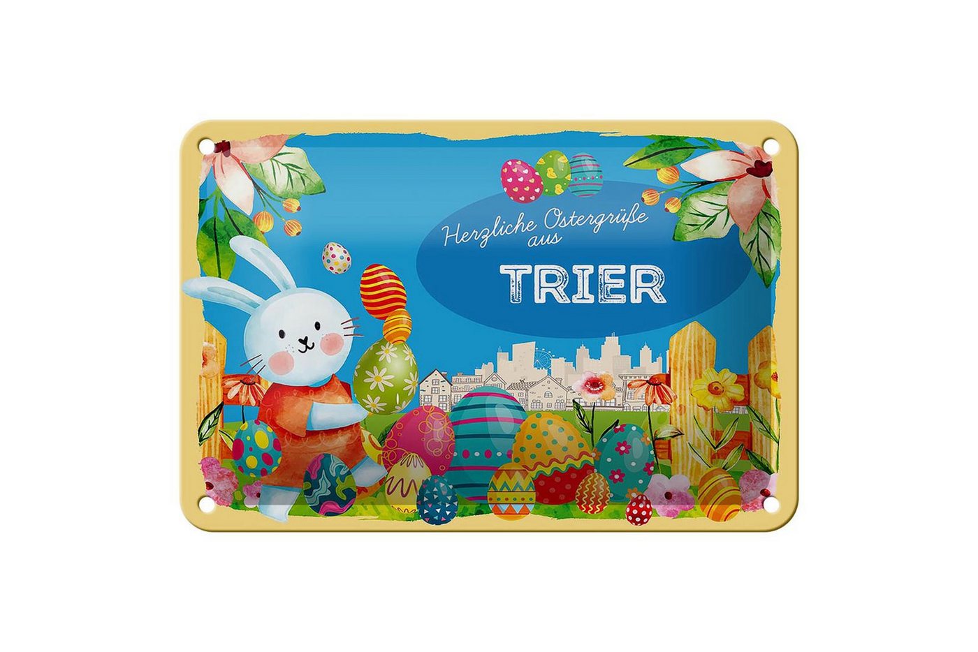 Femer GmbH Metallschild Ostern Ostergrüße 18x12cm TRIER Deko, (1 St), gewölbte Oberfläche, abgerundete Ecken, umgeschlagene Kanten von Femer GmbH