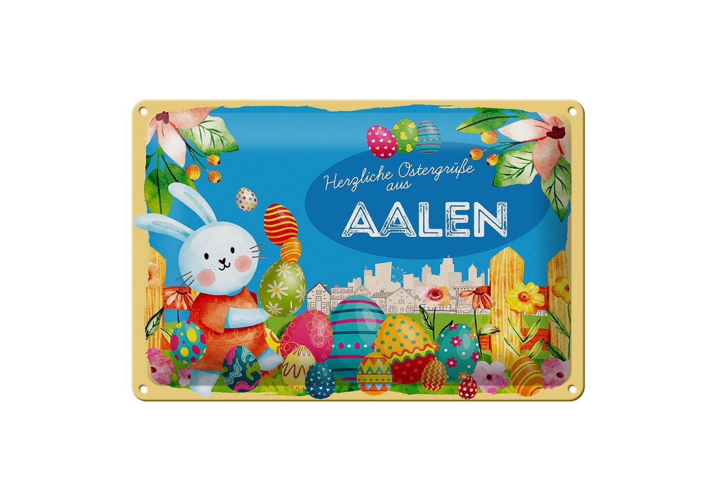 Femer GmbH Metallschild Ostern Ostergrüße 30x20cm AALEN Fest, (1 St), gewölbte Oberfläche, abgerundete Ecken, umgeschlagene Kanten von Femer GmbH