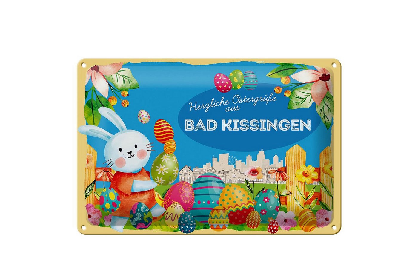 Femer GmbH Metallschild Ostern Ostergrüße 30x20cm BAD KISSINGEN, (1 St), gewölbte Oberfläche, abgerundete Ecken, umgeschlagene Kanten von Femer GmbH
