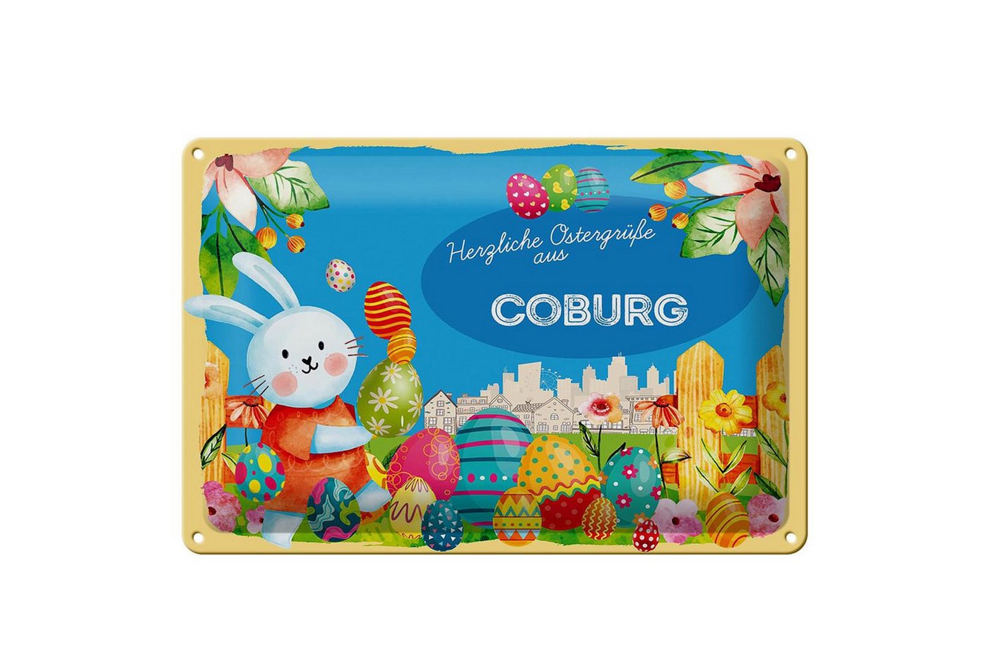 Femer GmbH Metallschild Ostern Ostergrüße 30x20cm COBURG, (1 St), gewölbte Oberfläche, abgerundete Ecken, umgeschlagene Kanten von Femer GmbH