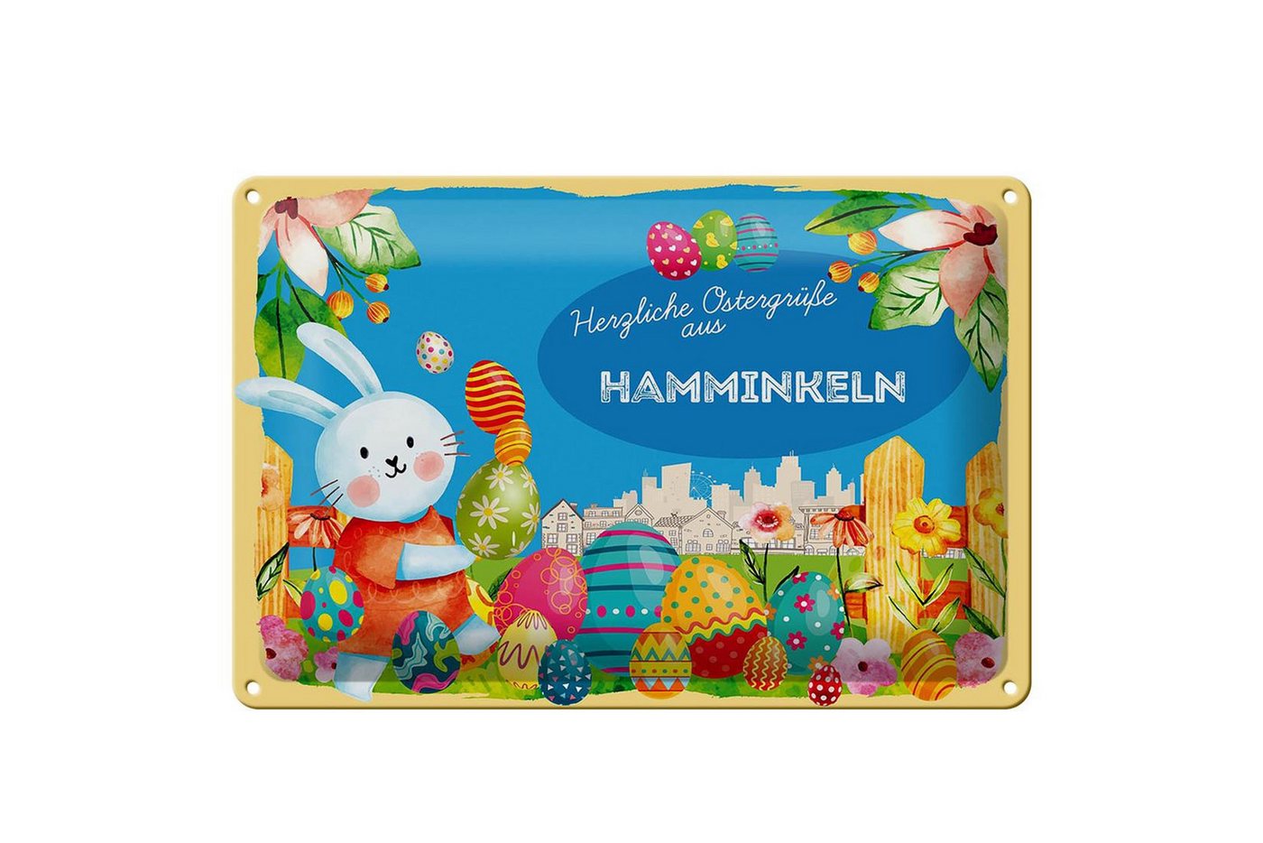 Femer GmbH Metallschild Ostern Ostergrüße 30x20cm HAMMINKELN, (1 St), gewölbte Oberfläche, abgerundete Ecken, umgeschlagene Kanten von Femer GmbH