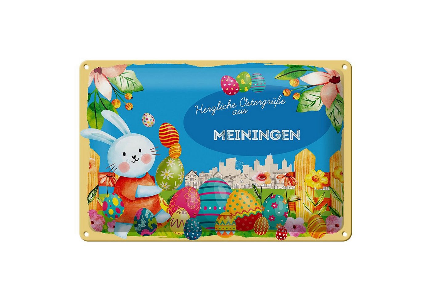 Femer GmbH Metallschild Ostern Ostergrüße 30x20cm MEININGEN, (1 St), gewölbte Oberfläche, abgerundete Ecken, umgeschlagene Kanten von Femer GmbH
