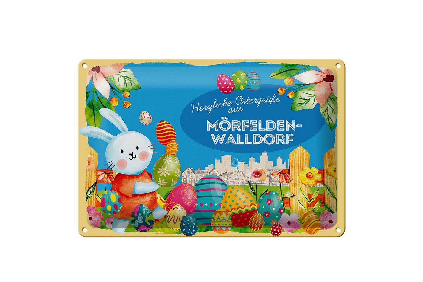 Femer GmbH Metallschild Ostern Ostergrüße 30x20cm MÖRFELDEN-WALLDORF, (1 St), gewölbte Oberfläche, abgerundete Ecken, umgeschlagene Kanten von Femer GmbH