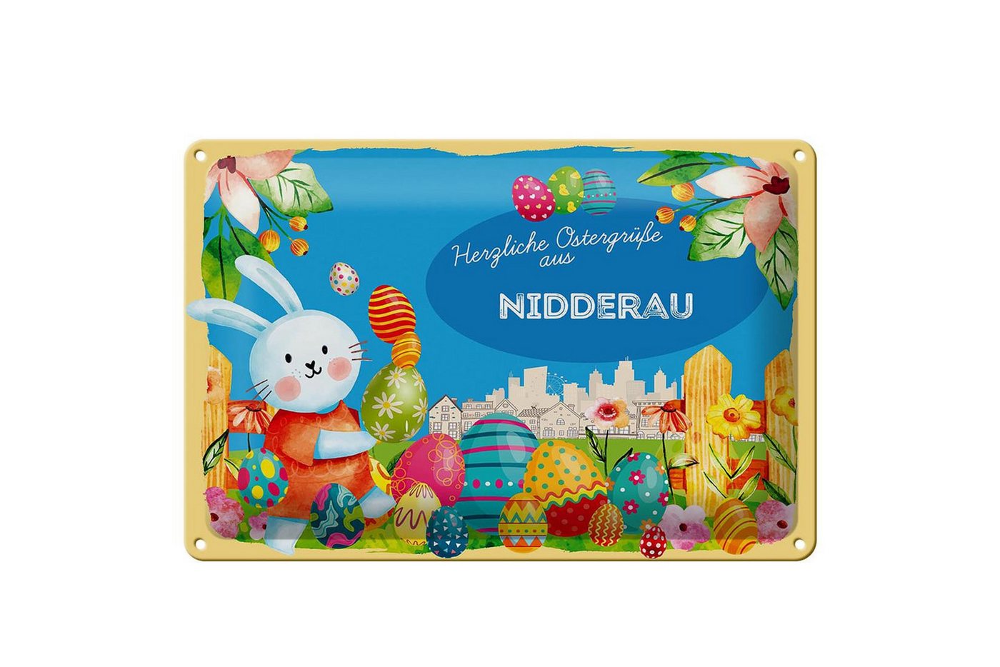 Femer GmbH Metallschild Ostern Ostergrüße 30x20cm NIDDERAU, (1 St), gewölbte Oberfläche, abgerundete Ecken, umgeschlagene Kanten von Femer GmbH