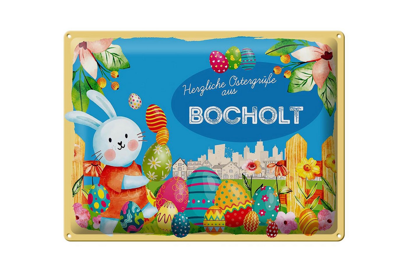 Femer GmbH Metallschild Ostern Ostergrüße 40x30cm BOCHOLT, (1 St), gewölbte Oberfläche, abgerundete Ecken, umgeschlagene Kanten von Femer GmbH