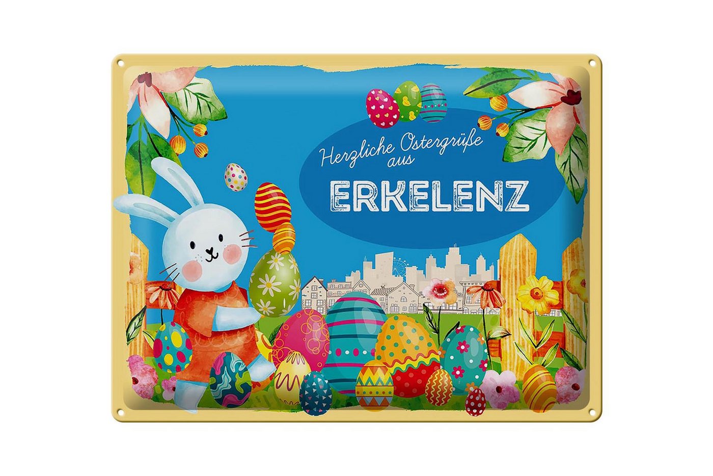 Femer GmbH Metallschild Ostern Ostergrüße 40x30cm ERKELENZ, (1 St), gewölbte Oberfläche, abgerundete Ecken, umgeschlagene Kanten von Femer GmbH