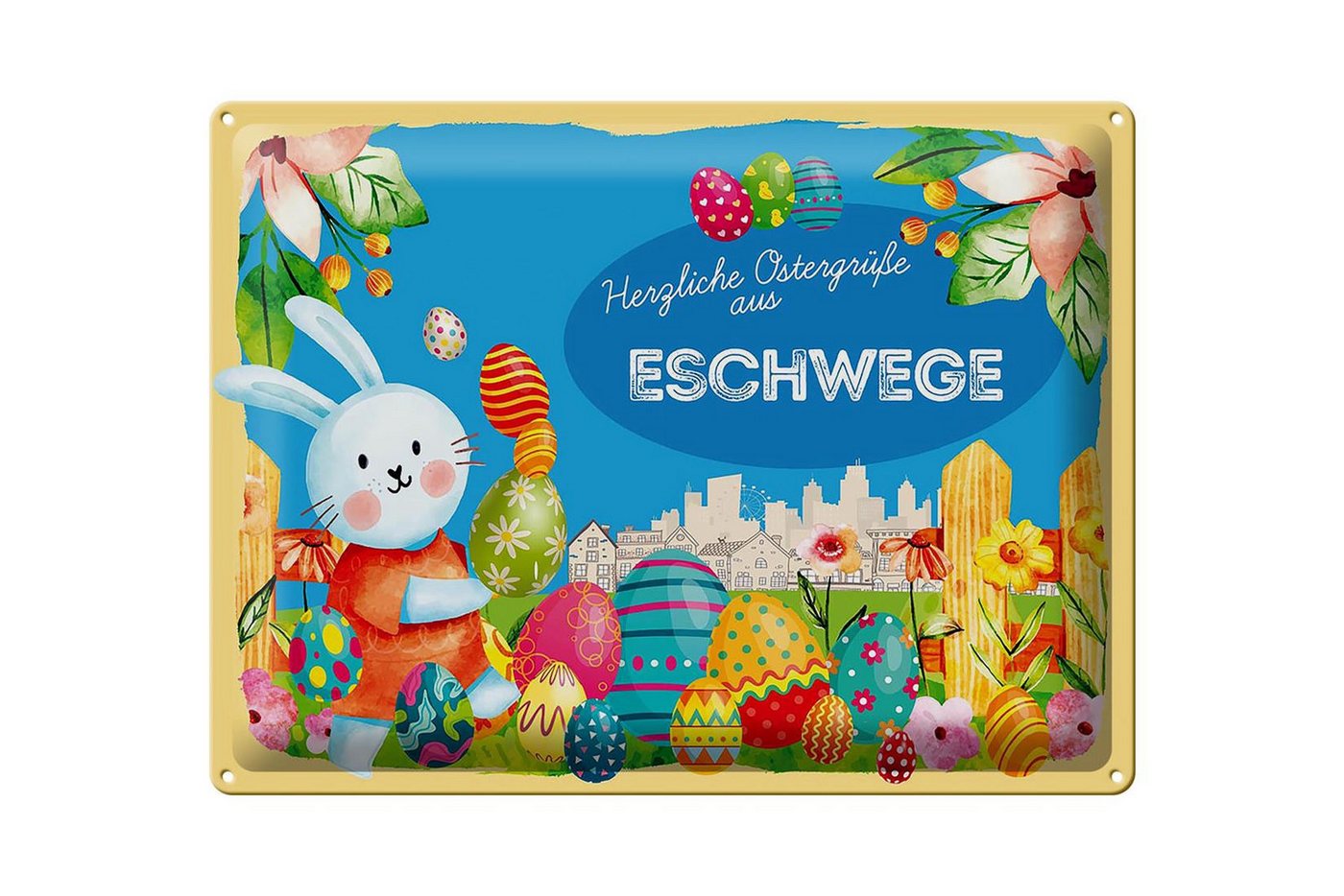 Femer GmbH Metallschild Ostern Ostergrüße 40x30cm ESCHWEGE, (1 St), gewölbte Oberfläche, abgerundete Ecken, umgeschlagene Kanten von Femer GmbH