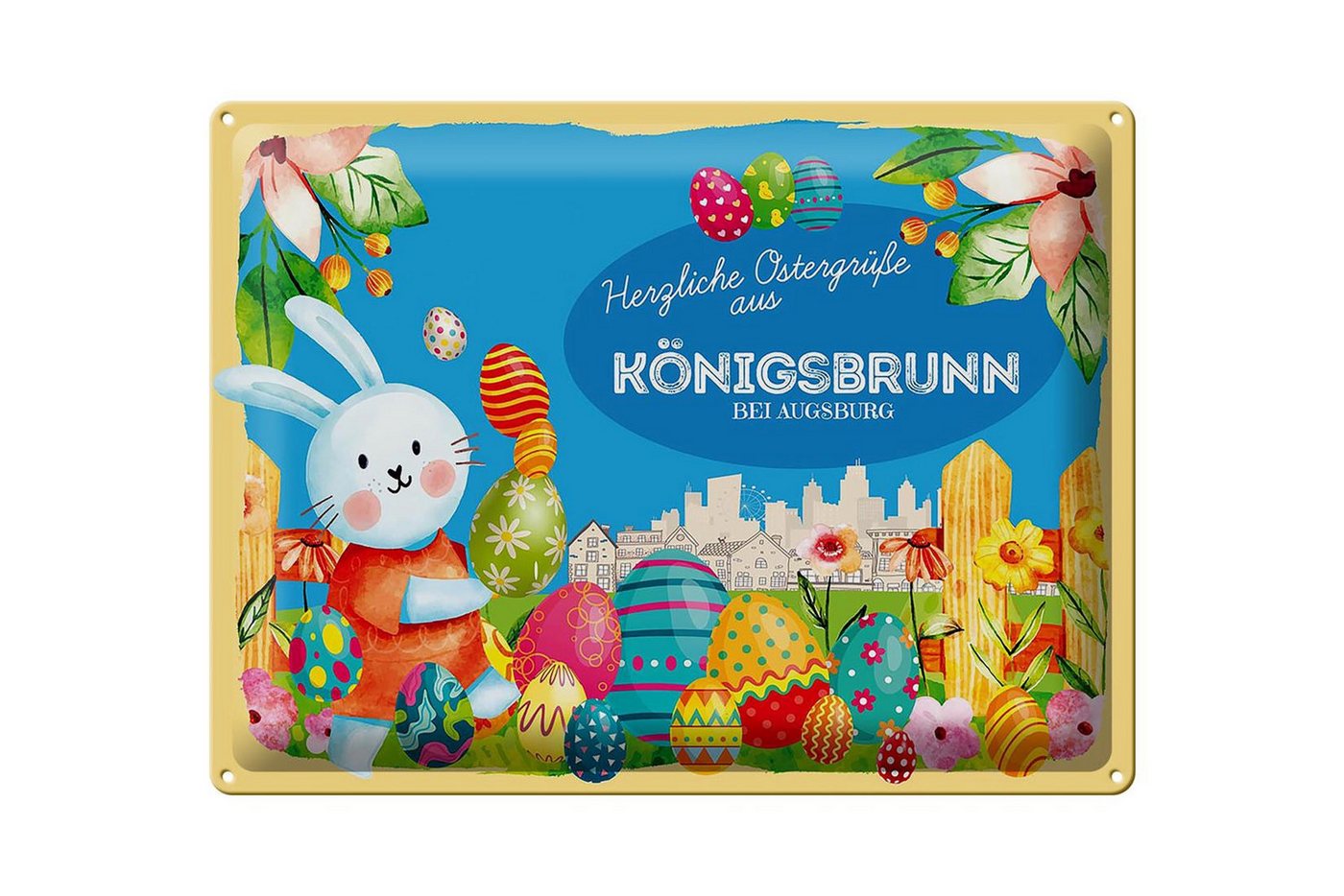 Femer GmbH Metallschild Ostern Ostergrüße 40x30cm KÖNIGSBRUNN BEI AUGSBURG, (1 St), gewölbte Oberfläche, abgerundete Ecken, umgeschlagene Kanten von Femer GmbH