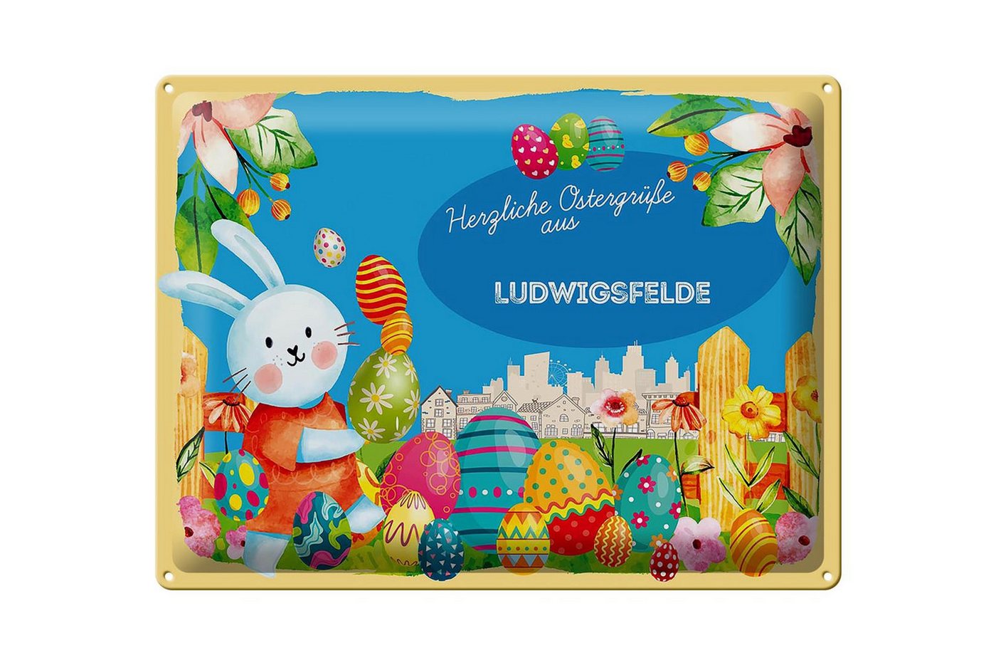 Femer GmbH Metallschild Ostern Ostergrüße 40x30cm LUDWIGSFELDE, (1 St), gewölbte Oberfläche, abgerundete Ecken, umgeschlagene Kanten von Femer GmbH