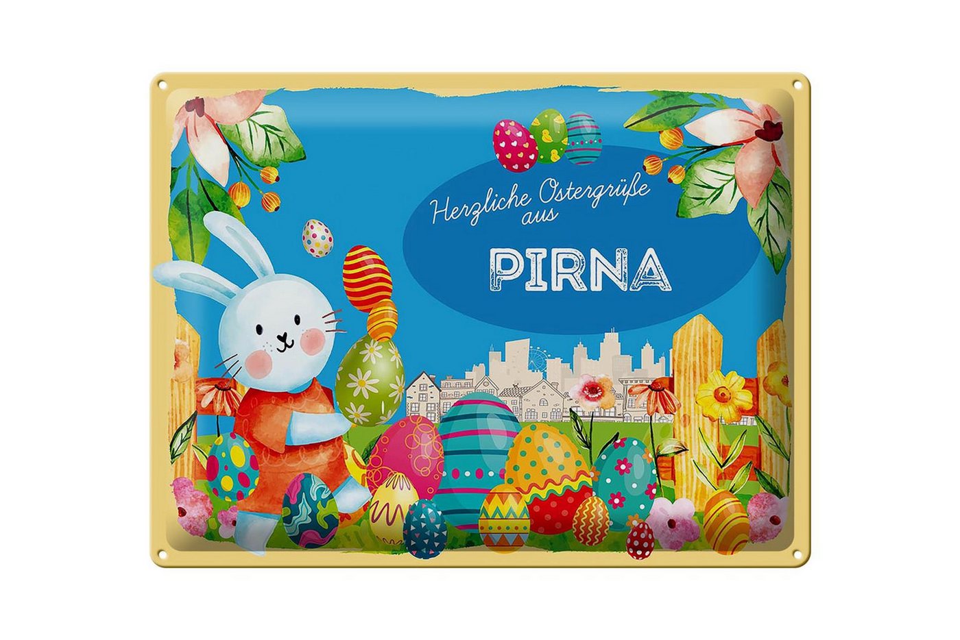Femer GmbH Metallschild Ostern Ostergrüße 40x30cm PIRNA FEST, (1 St), gewölbte Oberfläche, abgerundete Ecken, umgeschlagene Kanten von Femer GmbH