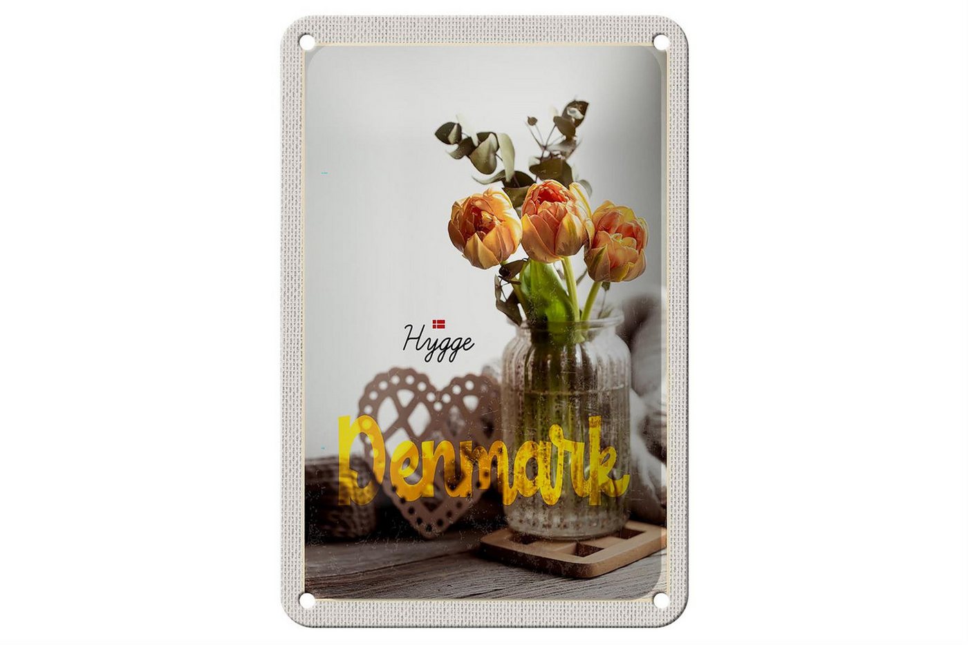 Femer GmbH Metallschild Reise 12x18cm Dänemark Kopenhagen Blume Natur Vase Schild, (1 St), gewölbte Oberfläche, abgerundete Ecken, umgeschlagene Kanten von Femer GmbH