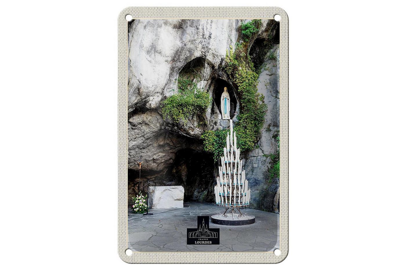 Femer GmbH Metallschild Reise 12x18cm Frankreich Lourdes Jesus Kerzen Natur Schild, (1 St), gewölbte Oberfläche, abgerundete Ecken, umgeschlagene Kanten von Femer GmbH