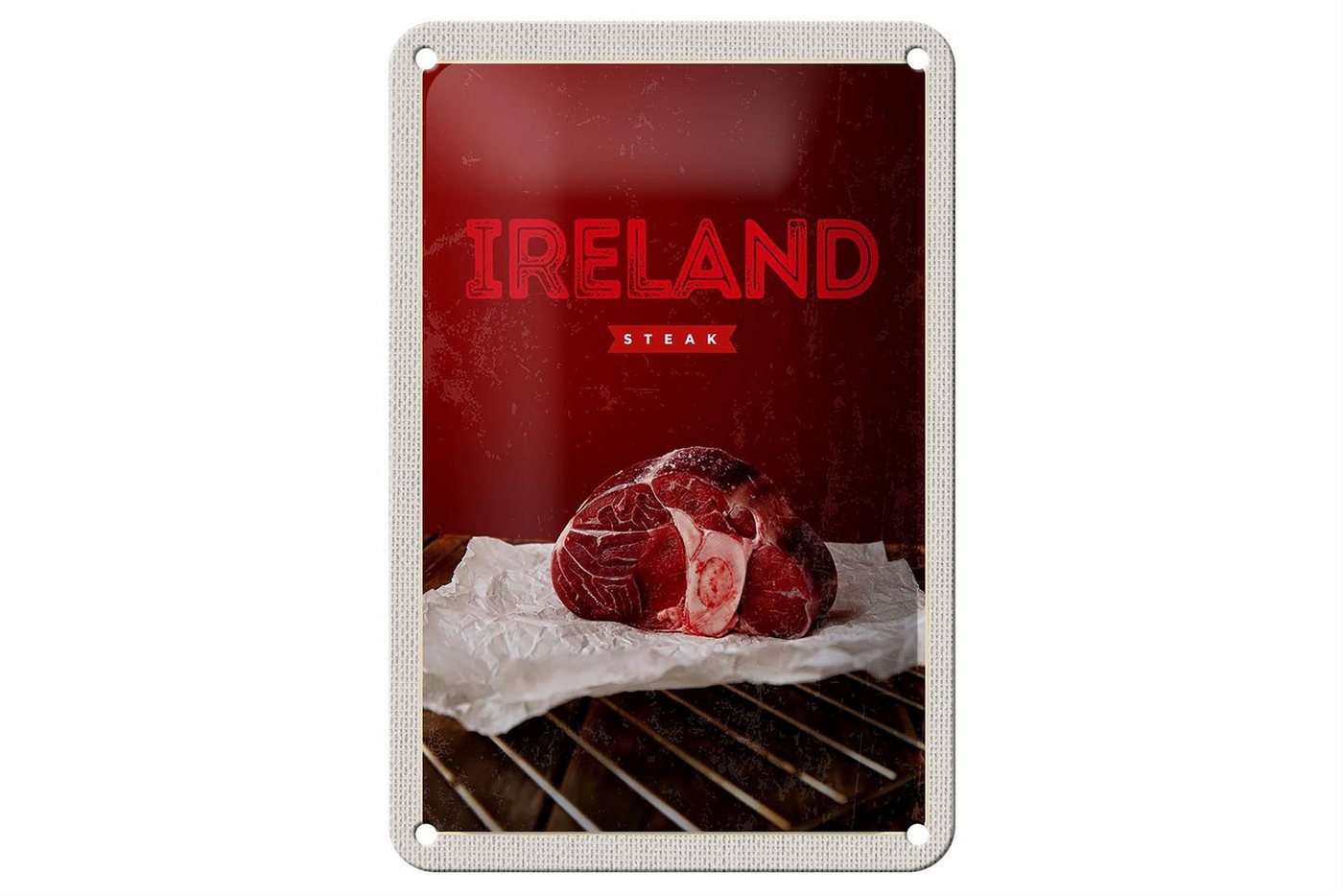 Femer GmbH Metallschild Reise 12x18cm Irland bestes rotes Steak im Ofen Schild, (1 St), gewölbte Oberfläche, abgerundete Ecken, umgeschlagene Kanten von Femer GmbH