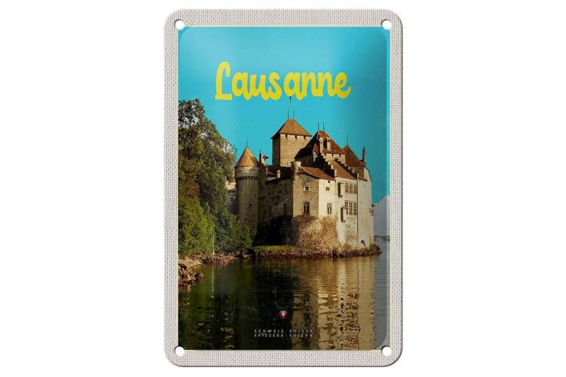 Femer GmbH Metallschild Reise 12x18cm Lausanne Schloss See Schweiz Reiseziel Schild, (1 St), gewölbte Oberfläche, abgerundete Ecken, umgeschlagene Kanten von Femer GmbH