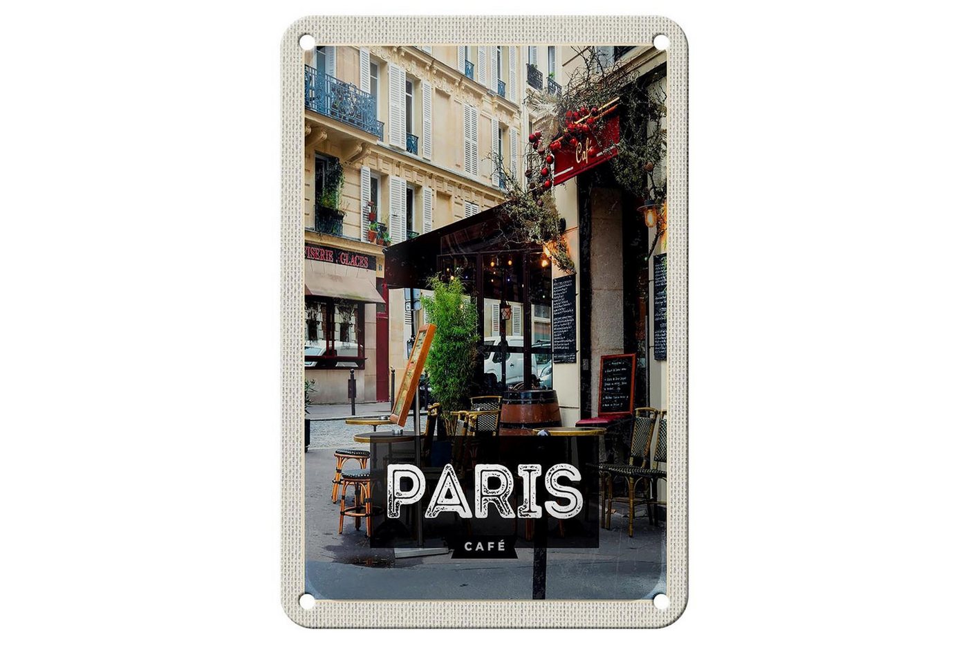 Femer GmbH Metallschild Reise 12x18cm Paris Cafe Reiseziel Poster Schild, (1 St), gewölbte Oberfläche, abgerundete Ecken, umgeschlagene Kanten von Femer GmbH