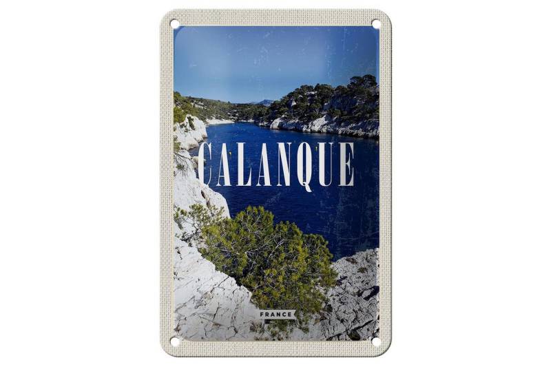 Femer GmbH Metallschild Reise 12x18cm Retro Calanque France Meer Berge Natur Schild, (1 St), gewölbte Oberfläche, abgerundete Ecken, umgeschlagene Kanten von Femer GmbH