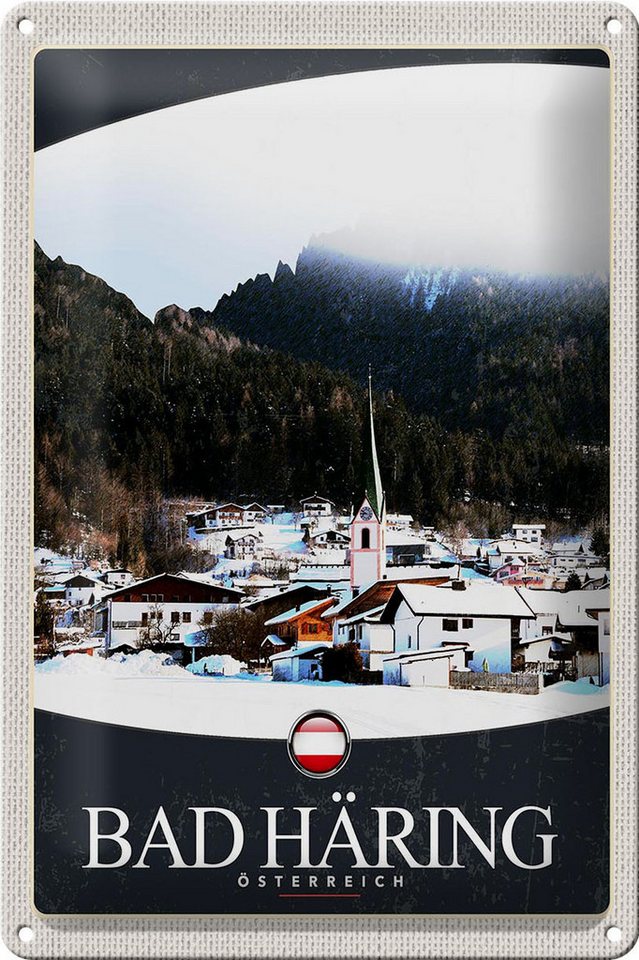 Femer GmbH Metallschild Reise 20x30cm Bad Häring Österreich Schnee Winter, (1 St), gewölbte Oberfläche, abgerundete Ecken, umgeschlagene Kanten von Femer GmbH