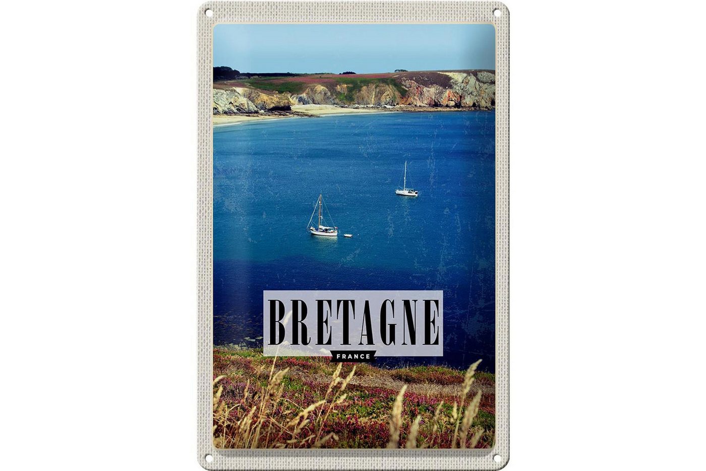Femer GmbH Metallschild Reise 20x30cm Bretagne France Urlaub Poster, (1 St), gewölbte Oberfläche, abgerundete Ecken, umgeschlagene Kanten von Femer GmbH