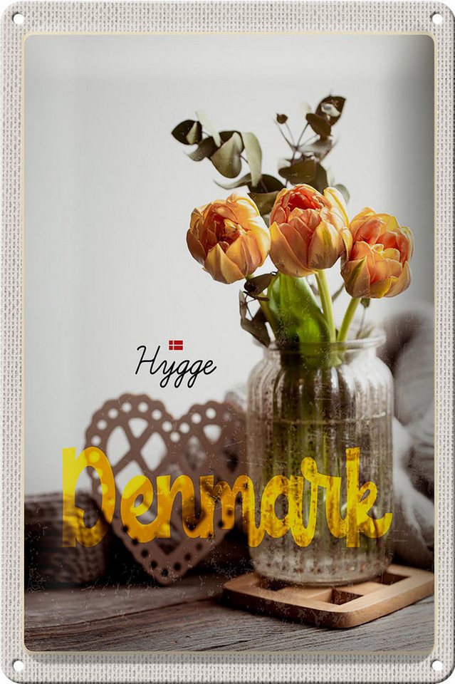 Femer GmbH Metallschild Reise 20x30cm Dänemark Kopenhagen Blume Natur Vase, (1 St), gewölbte Oberfläche, abgerundete Ecken, umgeschlagene Kanten von Femer GmbH