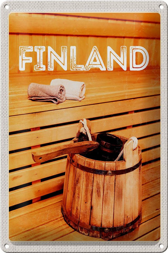 Femer GmbH Metallschild Reise 20x30cm Finnland Sauna Erholung Saunazubehör, (1 St), gewölbte Oberfläche, abgerundete Ecken, umgeschlagene Kanten von Femer GmbH