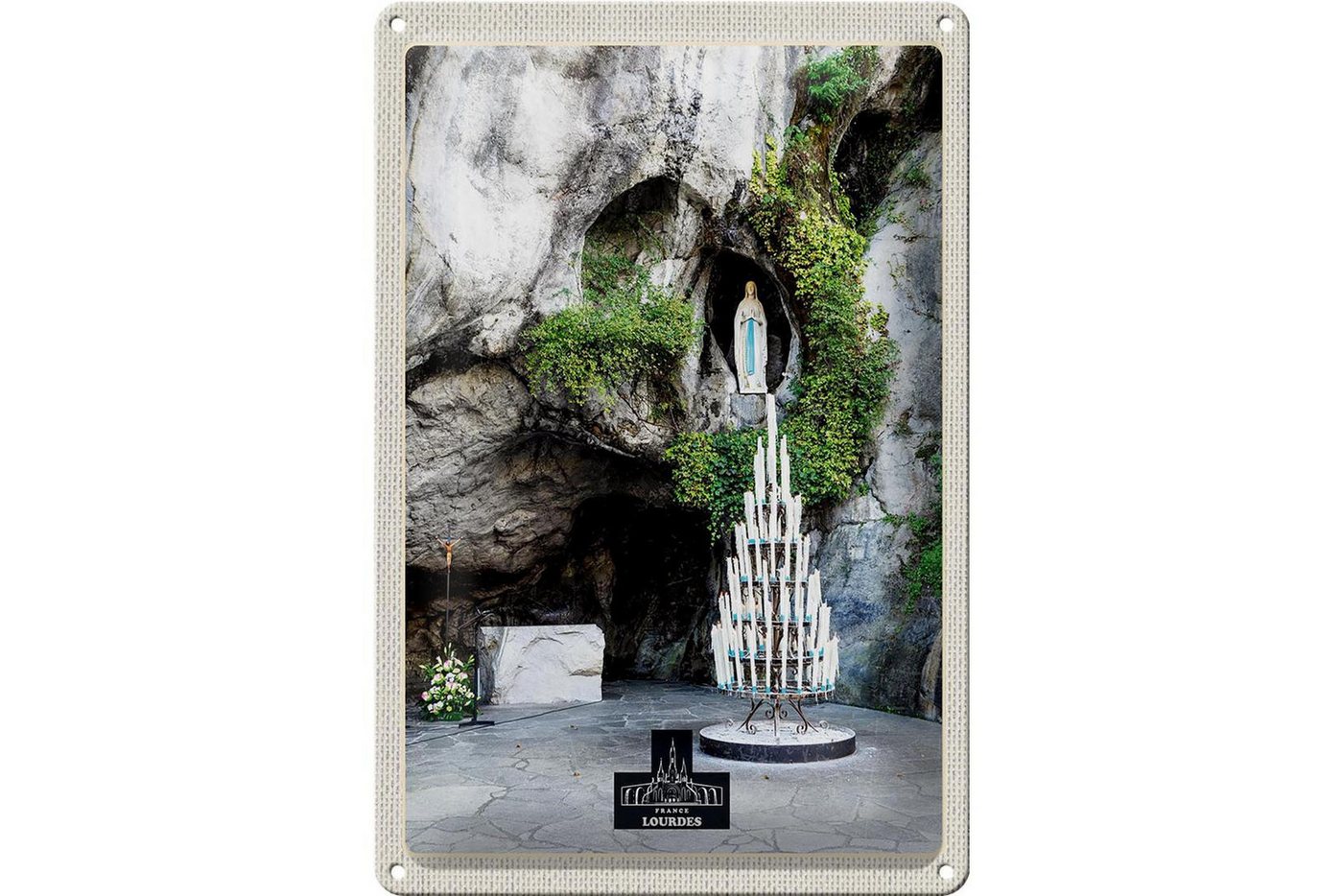 Femer GmbH Metallschild Reise 20x30cm Frankreich Lourdes Jesus Kerzen Natur, (1 St), gewölbte Oberfläche, abgerundete Ecken, umgeschlagene Kanten von Femer GmbH