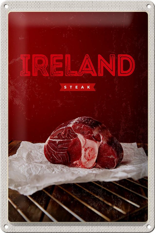 Femer GmbH Metallschild Reise 20x30cm Irland bestes rotes Steak im Ofen, (1 St), gewölbte Oberfläche, abgerundete Ecken, umgeschlagene Kanten von Femer GmbH