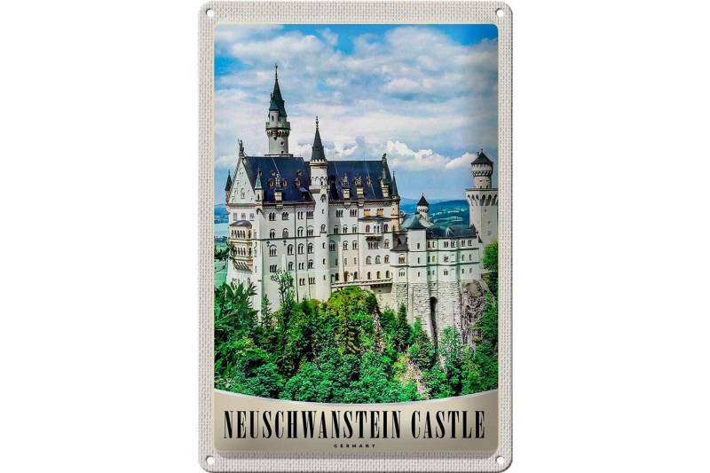 Femer GmbH Metallschild Reise 20x30cm Neuschwanstein Schloss Architektur, (1 St), gewölbte Oberfläche, abgerundete Ecken, umgeschlagene Kanten von Femer GmbH