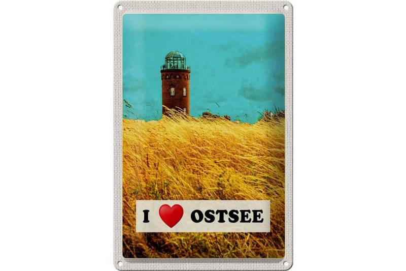 Femer GmbH Metallschild Reise 20x30cm Ostsee Turm Natur Weide Urlaub Himmel, (1 St), gewölbte Oberfläche, abgerundete Ecken, umgeschlagene Kanten von Femer GmbH