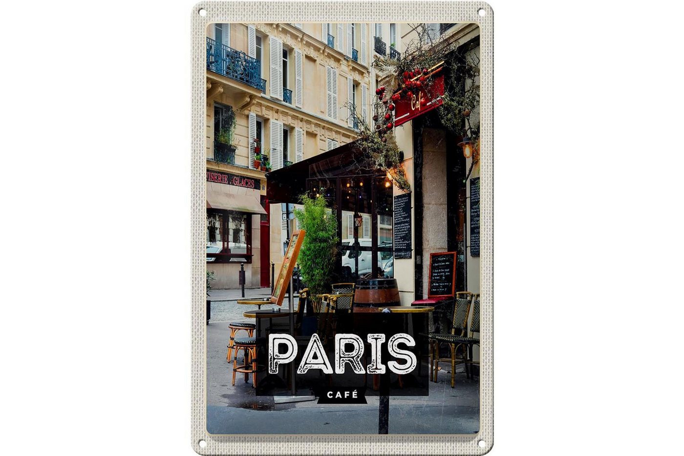 Femer GmbH Metallschild Reise 20x30cm Paris Cafe Reiseziel Poster, (1 St), gewölbte Oberfläche, abgerundete Ecken, umgeschlagene Kanten von Femer GmbH