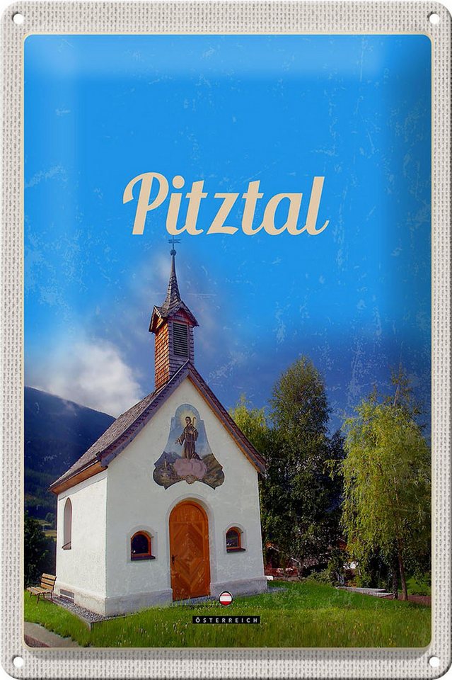 Femer GmbH Metallschild Reise 20x30cm Pitztal Kirche Österreich Natur Urlaub, (1 St), gewölbte Oberfläche, abgerundete Ecken, umgeschlagene Kanten von Femer GmbH