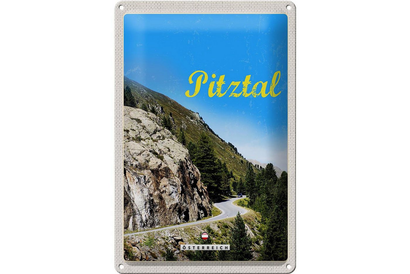 Femer GmbH Metallschild Reise 20x30cm Pitztal Österreich Wald Natur Berge, (1 St), gewölbte Oberfläche, abgerundete Ecken, umgeschlagene Kanten von Femer GmbH