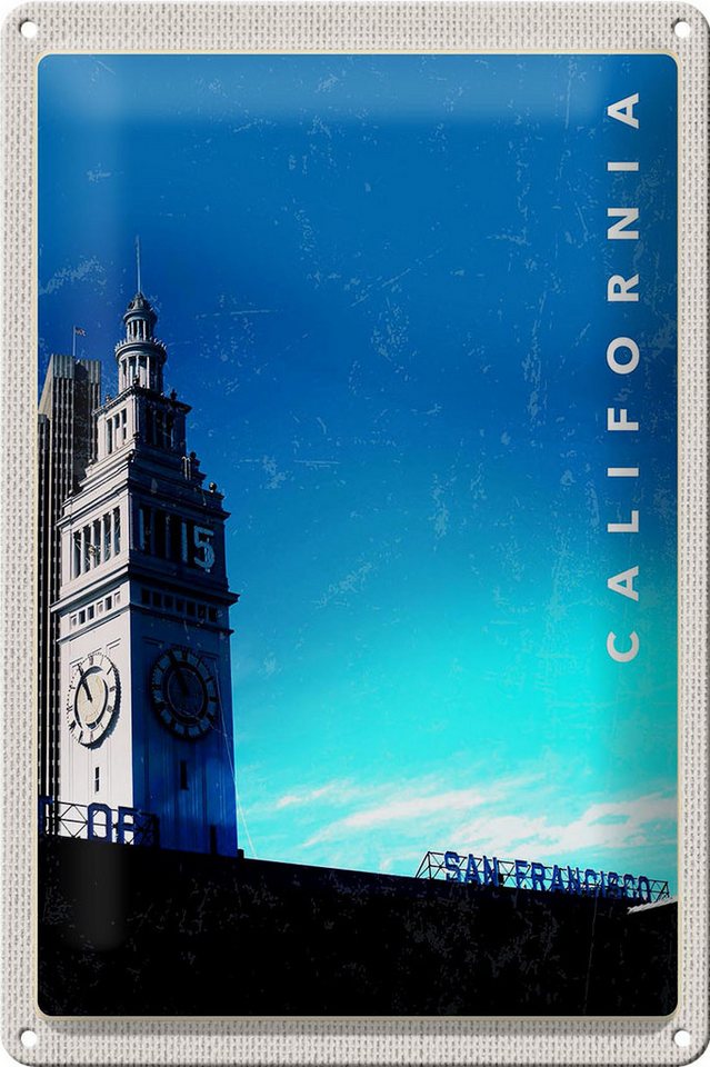 Femer GmbH Metallschild Reise 20x30cm San Francisco Californien Uhr Turm, (1 St), gewölbte Oberfläche, abgerundete Ecken, umgeschlagene Kanten von Femer GmbH