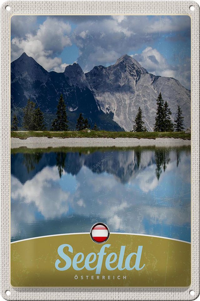 Femer GmbH Metallschild Reise 20x30cm Seefeld Österreich Wald wandern Natur, (1 St), gewölbte Oberfläche, abgerundete Ecken, umgeschlagene Kanten von Femer GmbH