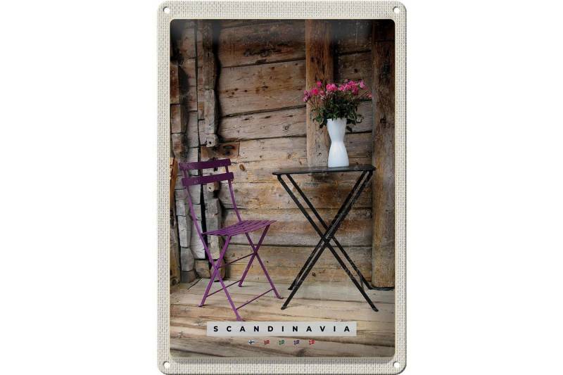 Femer GmbH Metallschild Reise 20x30cm Skandinavien Terrasse Stuhl Tisch Blume, (1 St), gewölbte Oberfläche, abgerundete Ecken, umgeschlagene Kanten von Femer GmbH