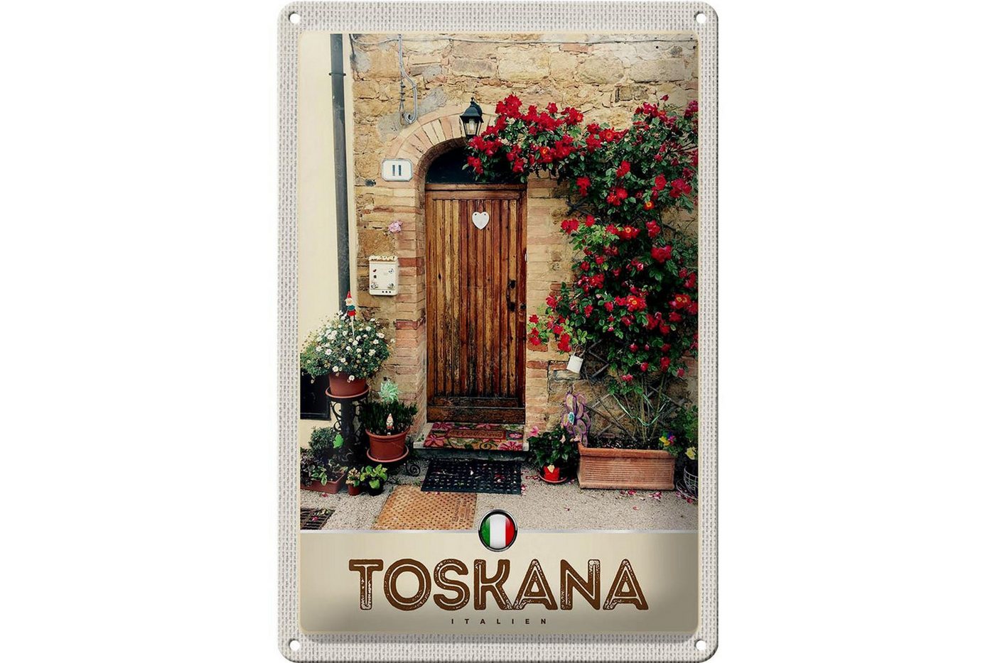 Femer GmbH Metallschild Reise 20x30cm Toskana Italien Natur Blumen Tür, (1 St), gewölbte Oberfläche, abgerundete Ecken, umgeschlagene Kanten von Femer GmbH