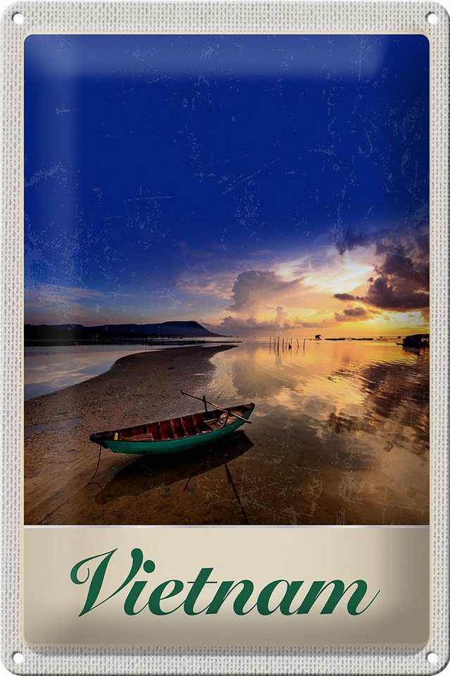 Femer GmbH Metallschild Reise 20x30cm Vietnam Asien Boot Meer Natur Urlaub, (1 St), gewölbte Oberfläche, abgerundete Ecken, umgeschlagene Kanten von Femer GmbH