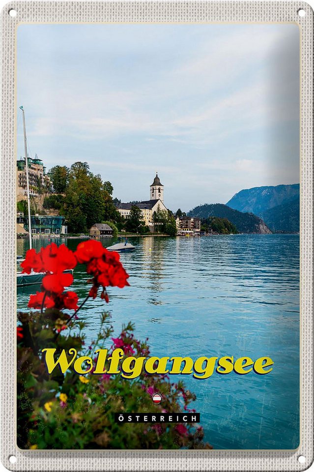 Femer GmbH Metallschild Reise 20x30cm Wolfgangsee See Familienurlaub Natur, (1 St), gewölbte Oberfläche, abgerundete Ecken, umgeschlagene Kanten von Femer GmbH