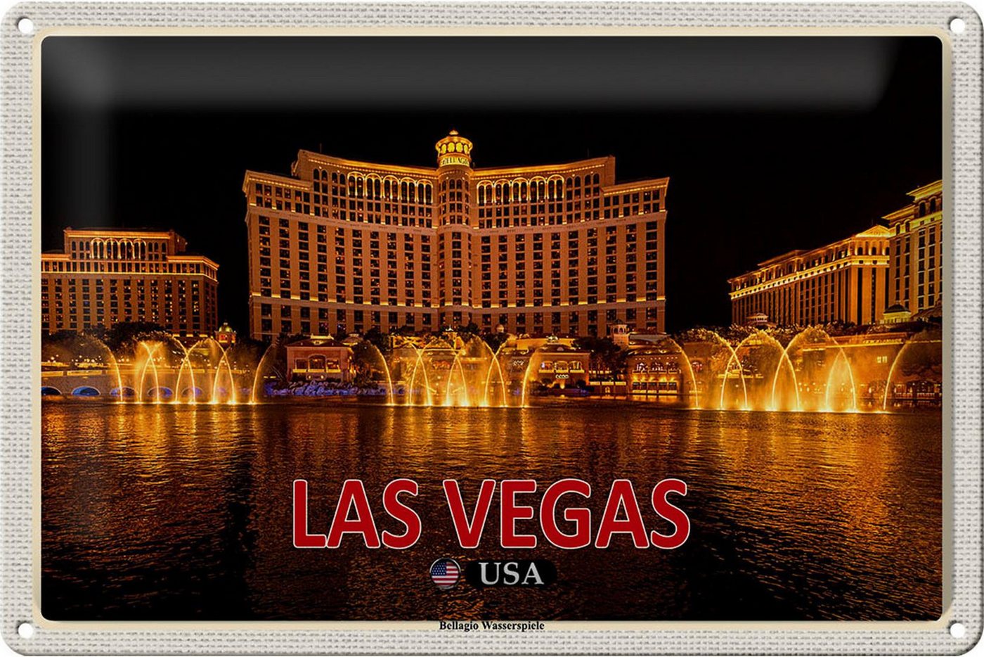 Femer GmbH Metallschild Reise 30x20cm Las Vegas USA Bellagio Wasserspiele, (1 St), gewölbte Oberfläche, abgerundete Ecken, umgeschlagene Kanten von Femer GmbH